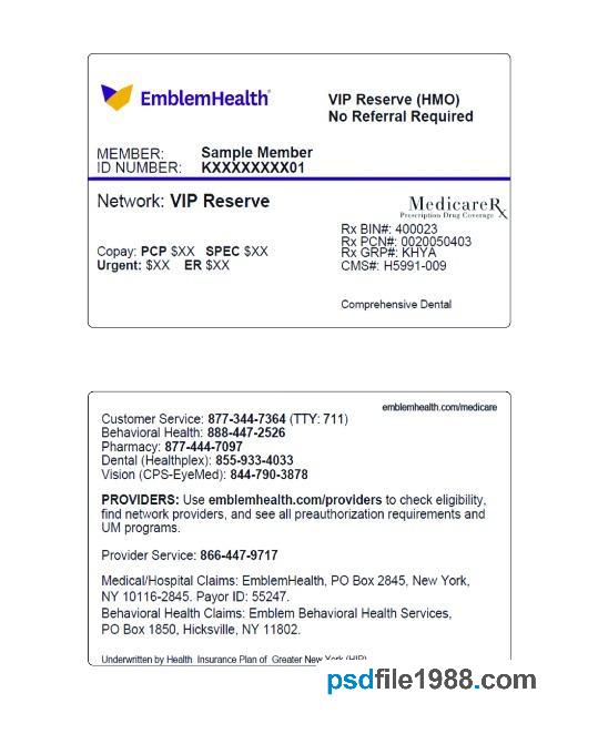 USA New York EmblemHealth Health Certificate Card